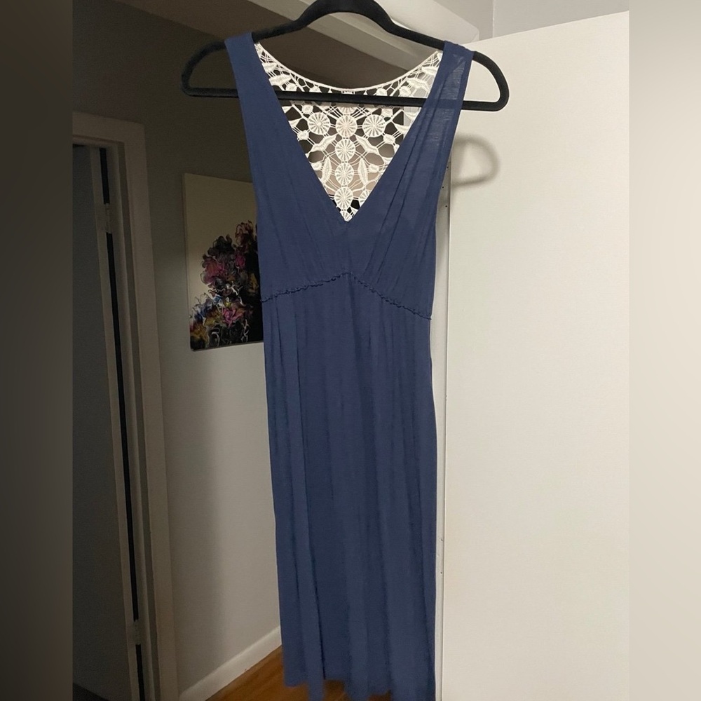 Women's Mudd Crochet Summer Dress Sleeveless V-Neck Navy Above Knee Flowy Medium